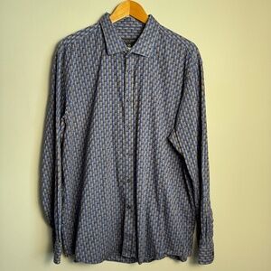 Pronto Uomo Men's Long Sleeve Button Shirt Abstract Check Blue Size XXL Office